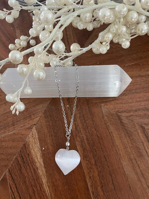Selenite Heart Pendant With Chain