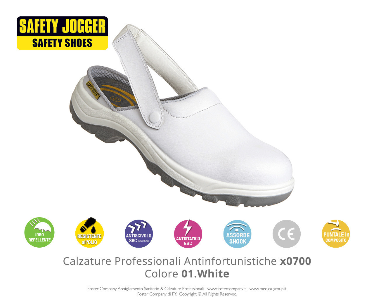 Zoccoli Professionali Antinfortunistici con Puntale di Protezione Safety Jogger X0700 Colore 01. White - FINE SERIE