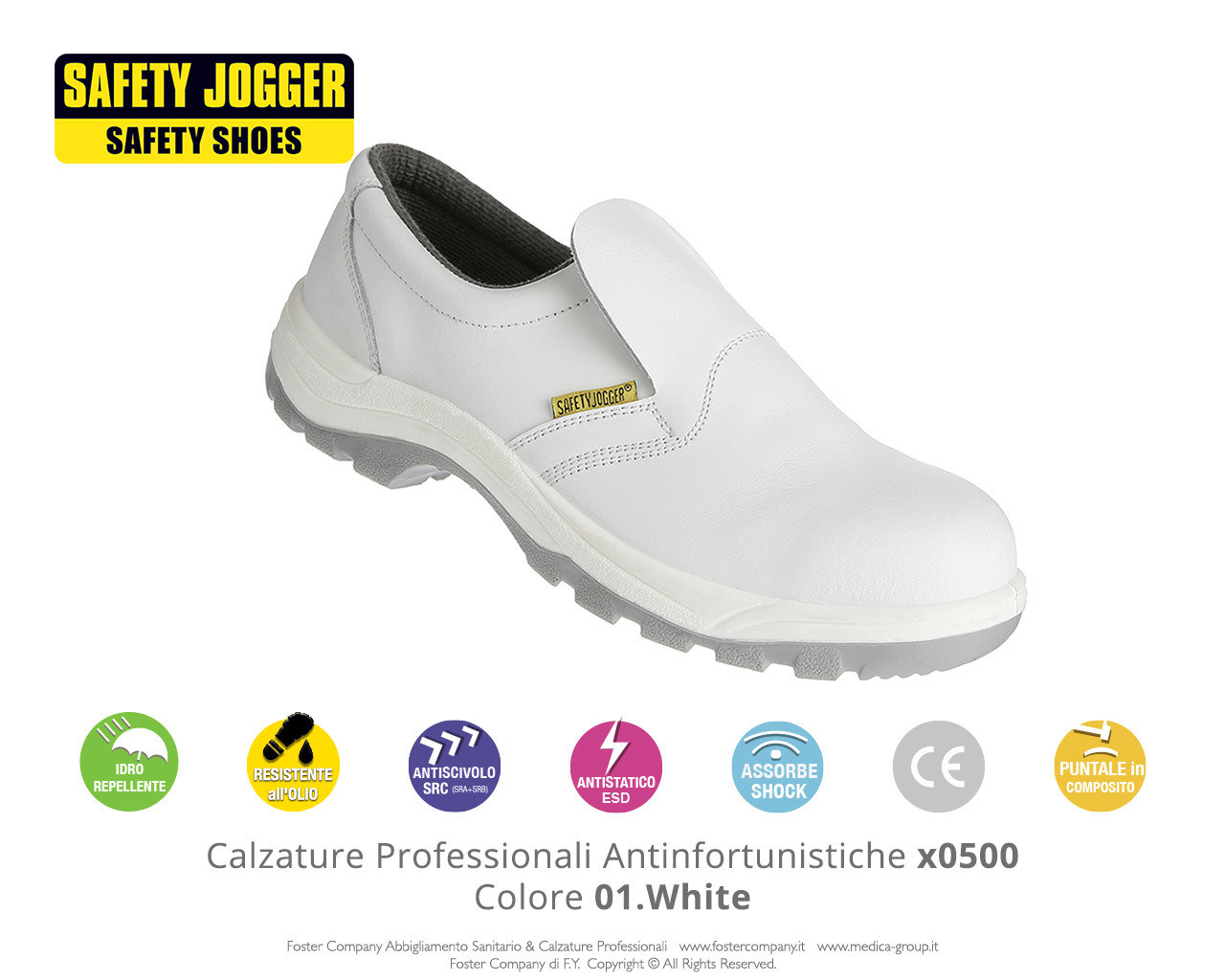 Calzature Professionali Antinfortunistiche con Puntale di Protezione Safety Jogger X0500 Colore 01. White
