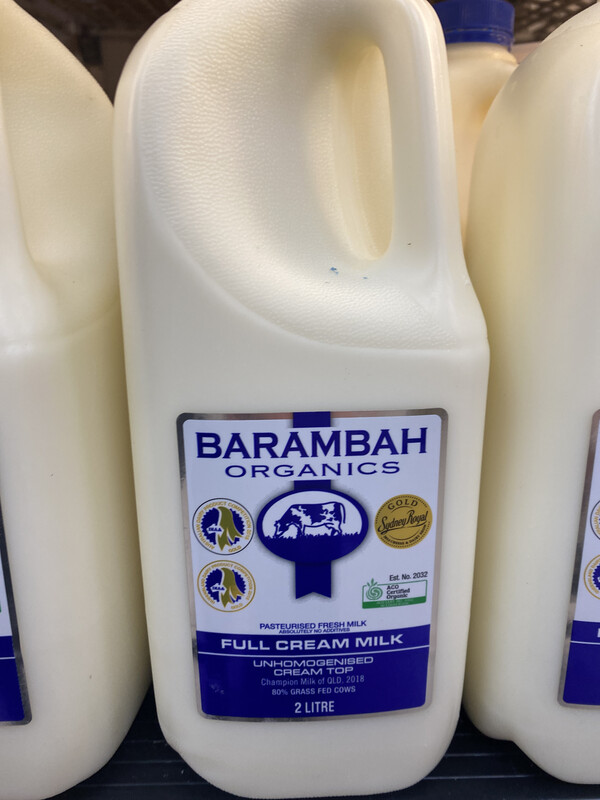 Barambah Organics, 2L Full Cream Milk