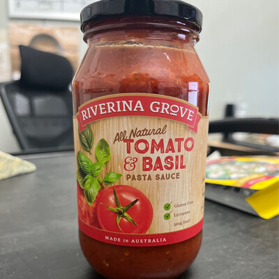 Riverina Grove Pasta Sauce, Tomato &amp; Basil 500g