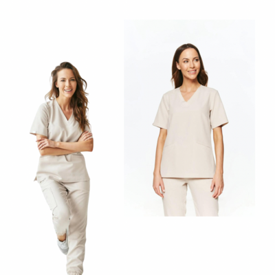 Medical Aesthetics Scrubs Top with Pockets - COLD NUDE