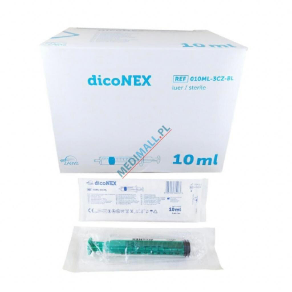 3-piece syringe DICONEX 10ml LUER green plunger (100 pcs)