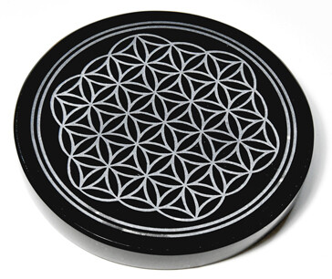 4&quot; Obsidian, Black Flower Of Life Altar Tile
