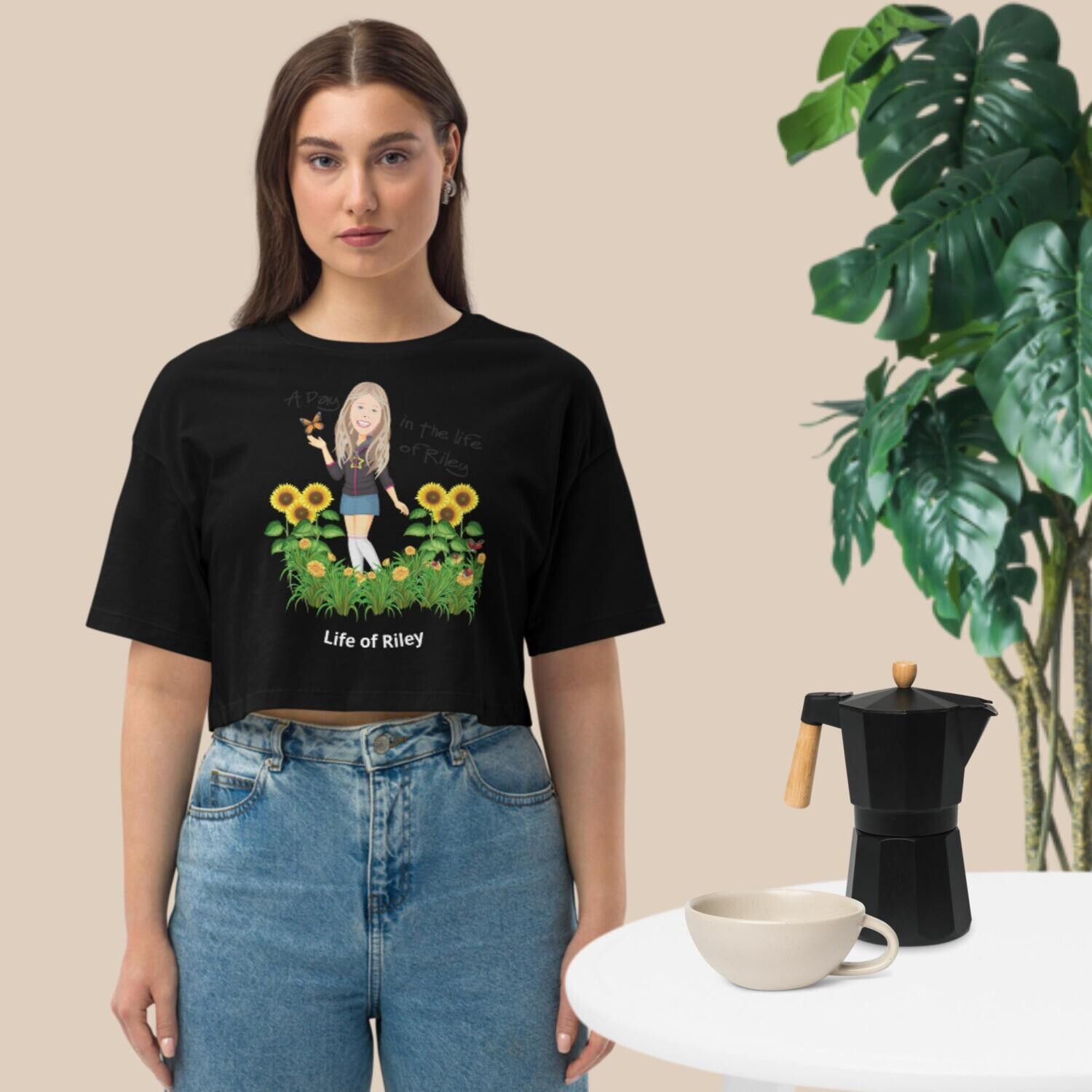 Loose drop shoulder crop top