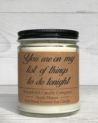 Shady Flame - You are on my list of things to do tonight - Soy Candle - Hand Poured Candle - Great Gift