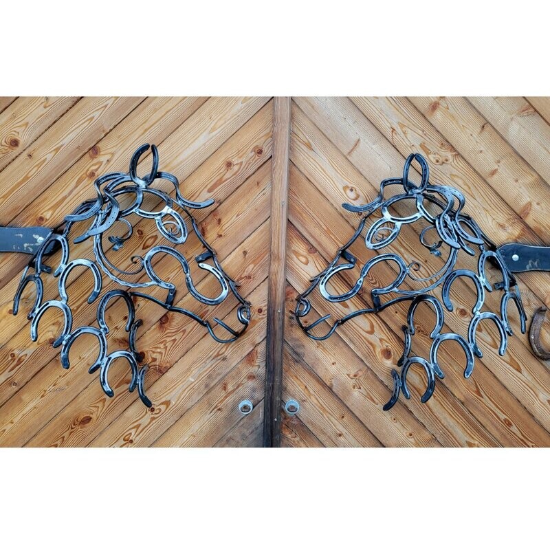 Horse head made of horseshoes (two halves)
