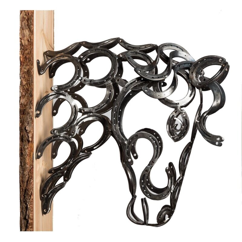 Horse head made of horseshoes