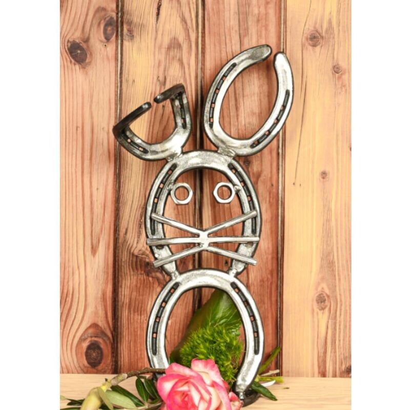 A handmade Easter bunny made from horseshoes