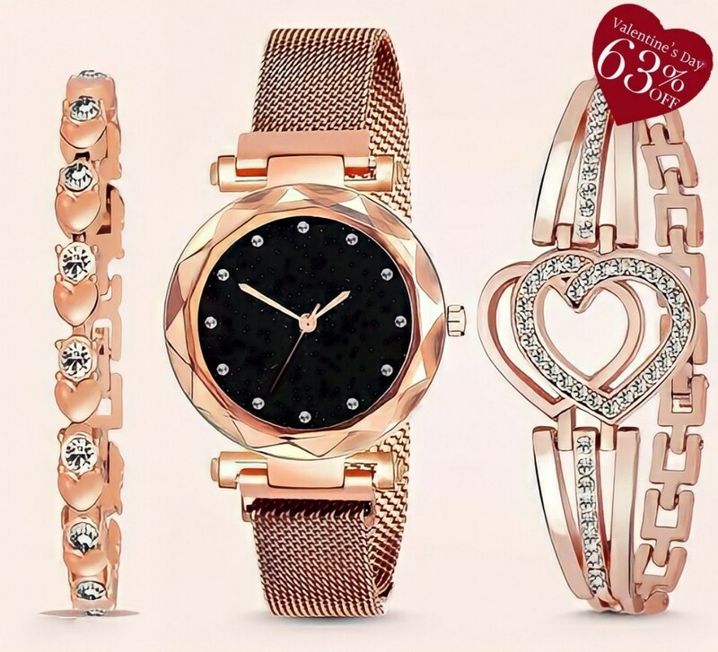 Branded Analogue Diamond Megnetic Watch for girls With 2 Unique Breslet