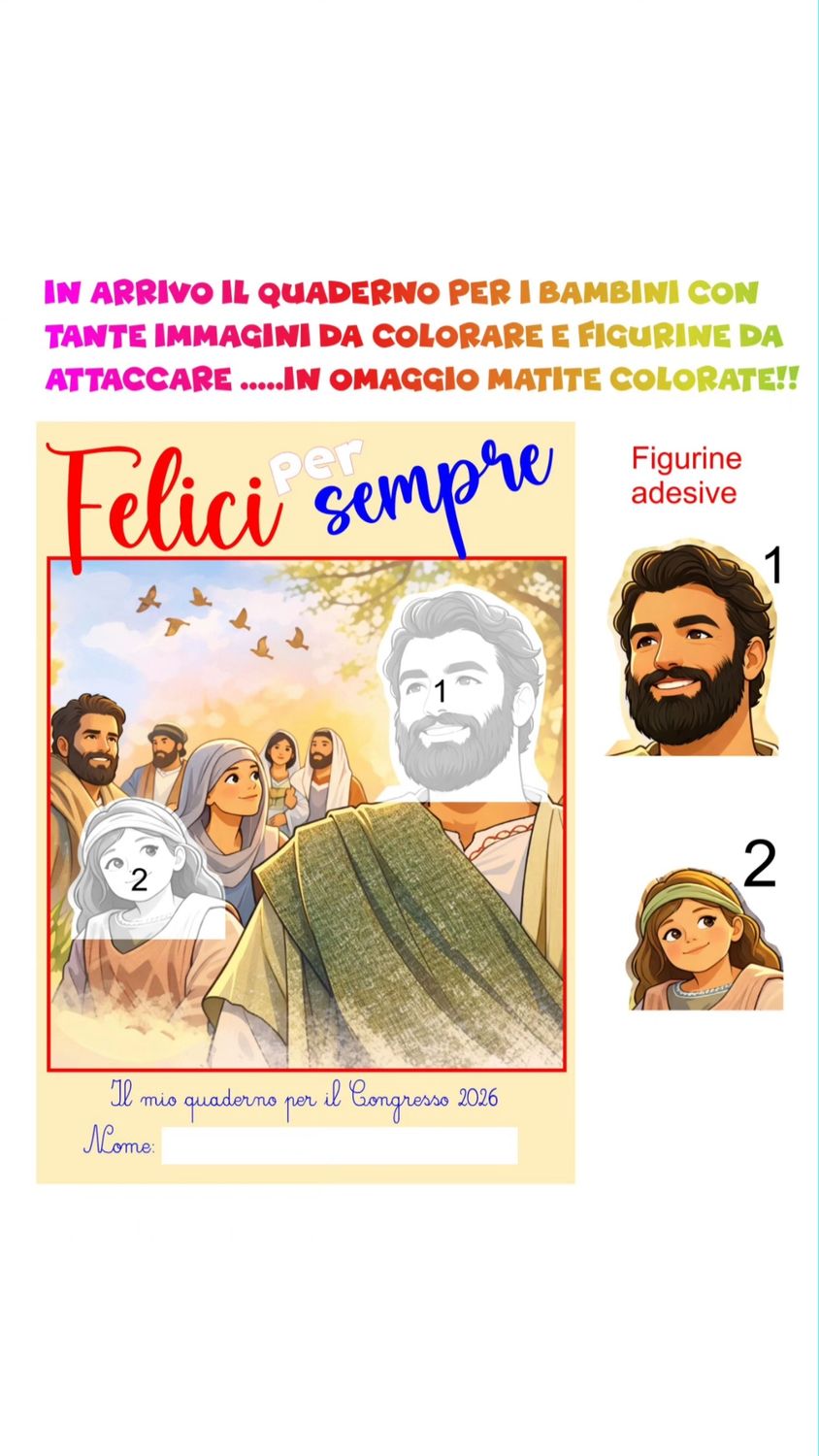 QUADERNO BIMBI CON FIGURINE CONGRESSO 2026