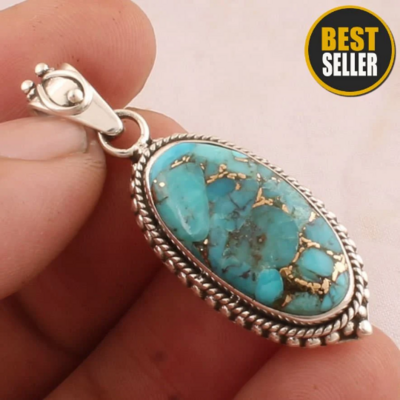 Turquoise Pendant - Sterling Solid Silver Pendant - Composite Turquoise Pendant