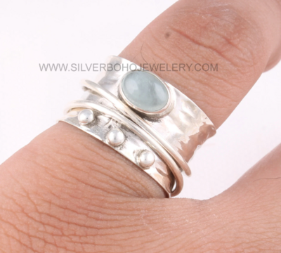 Solid 925 Sterling Silver Spinner Ring For Women - Handmade Hammered Silver Band Ring