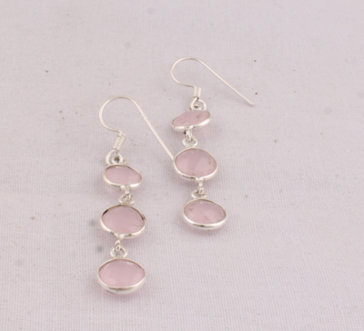 Authentic Real Rose Quartz Earring, 925-Sterling Silver, AAA+Quality Gemstone, Dangle Earring, Dainty Hoop Earrings