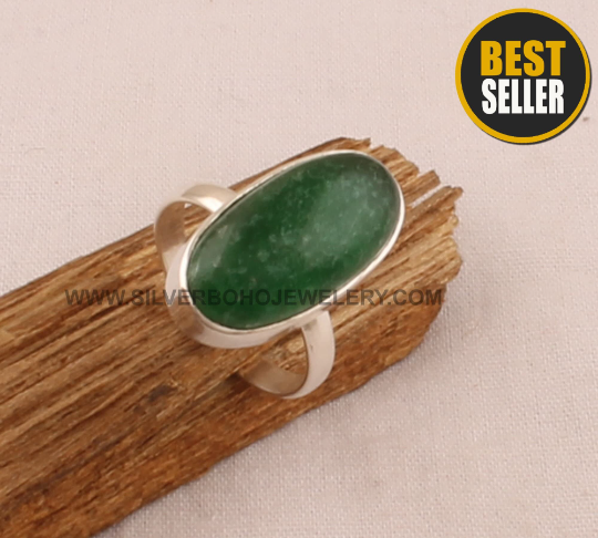 Green Jade Oval Gemstone Solid 925 Sterling Silver Ring For Women - Handmade Jade Silver Ring For Wedding - Green Stone Ring