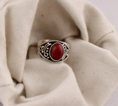 Natural Red Jasper Gemstone Rings, Sterling Silver Ring, Oval AAA+Quality Stone, Cabochon Ring, Antique Silver Ring, Dainty Hoop, Women Gift