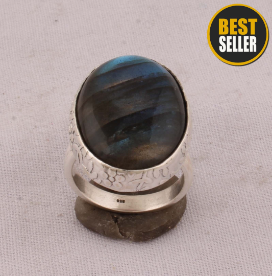 Labradorite Top Quality Gemstone Ring Cabochon BLue Fire Stone Ring 925-Sterling Silver Ring,Antique Silver Ring,Index Finger Christmas Ring