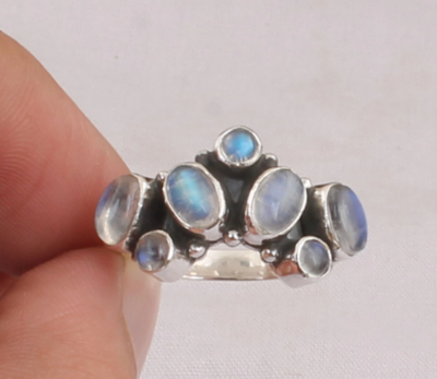 Real Rainbow Moonstone AAA+Top Quality Ring, Sterling Silver, White Gemstone, April Birthstone, Engagement, Handmade Jewelry, Birthday Gifts
