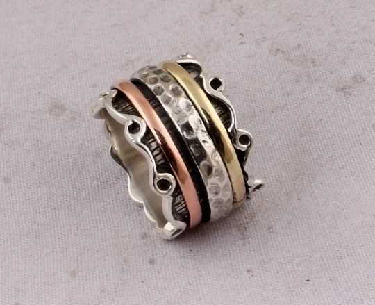 Spinner Ring, Silver Jewelry,Meditation Ring, Spinning Ring,Thumb Ring, Three Tone Ring, 925 Sterling Silver Ring,Handmade Jewelry