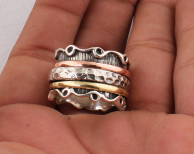 Spinner Ring, Silver Jewelry,Meditation Ring, Spinning Ring,Thumb Ring, Three Tone Ring, 925 Sterling Silver Ring,Handmade Jewelry