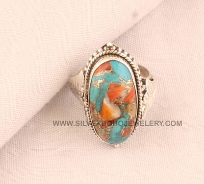 Oyster Copper Turquoise Solid 925 Sterling Silver Ring For Women, Handmade Oval Stone Engraved Fancy Leaves Ring Gifts For Her