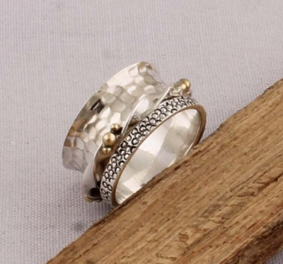 Thumb Ring 925-Antique Silver Ring,Sterling Silver Ring,Handcrafted Boho Ring,Silver With Brass Ring,Spinner Ring,Two Tone Ring Gift For Her
