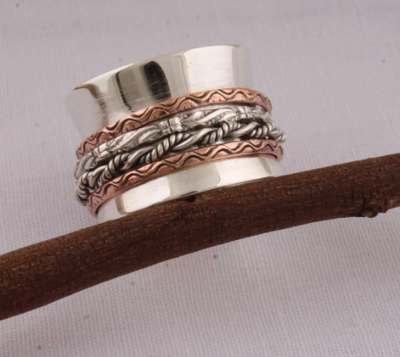 Thumb Ring 925-Antique Silver Ring,Sterling Silver Ring,Handcrafted Boho Ring,Silver Copper Ring,Spinner Ring,Two Tone Ring Gift For Her