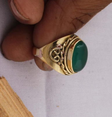 Amazing Green Jade Top Quality Gemstone Ring,Boho Oval Ring,Yellow Brass Ring,Middle Finger Ring,Wedding Ring One OF Kind,Fashion Item Ring