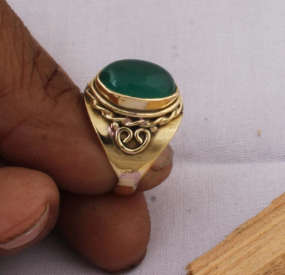 Amazing Green Jade Top Quality Gemstone Ring,Boho Oval Ring,Yellow Brass Ring,Middle Finger Ring,Wedding Ring One OF Kind,Fashion Item Ring