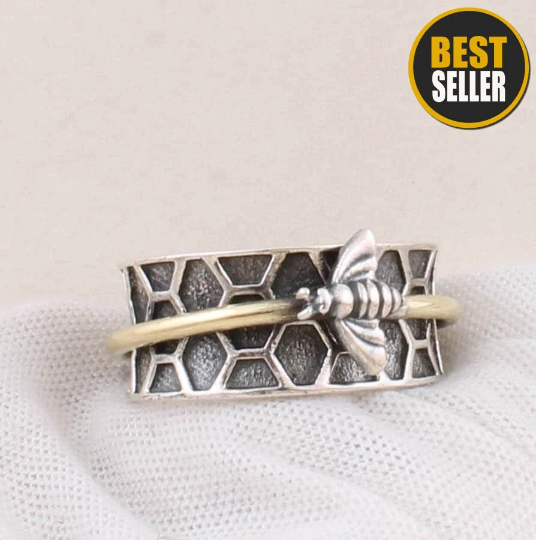 Ring Spinner 925-Sterling Solid Silver Honey Bee Ring,Handicraft Boho Ring,Antique Silver Ring,Thumb Ring,Spinner Ring Etsy Cyber Valentine's Day