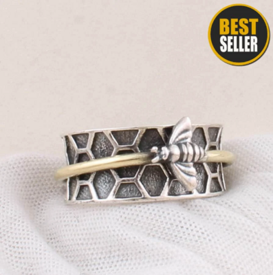 Ring Spinner 925-Sterling Solid Silver Honey Bee Ring,Handicraft Boho Ring,Antique Silver Ring,Thumb Ring,Spinner Ring Etsy Cyber Valentine's Day