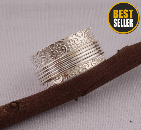925-Sterling Solid Silver Ring,Handicraft Boho Ring,Antique Silver Ring,Thumb Ring,Spinner Ring,Wedding Gift Spinner Ring