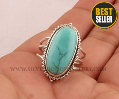 Designer Turquoise Oval Shape Gemstone Silver Ring - 925 Sterling Solid Silver Ring - Handmade Three Layered Ring - Women Jewelry Gift Idea Designer Turquoise Oval Shape Gemstone Silver Ring - 925 Sterling Solid Silver Ring - Handmade Three Layered Ring - Women Jewelry Gift Idea