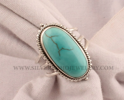 Designer Turquoise Oval Shape Gemstone Silver Ring - 925 Sterling Solid Silver Ring - Handmade Three Layered Ring - Women Jewelry Gift Idea
