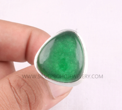 Boho Green Jade Top Quality Gemstone Ring 925-Sterling Silver Ring, Middle Finger Ring Antique Silver Ring Engagement Ring, Gift For Her