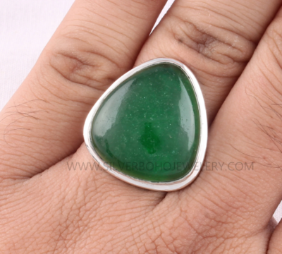 Boho Green Jade Top Quality Gemstone Ring 925-Sterling Silver Ring, Middle Finger Ring Antique Silver Ring Engagement Ring, Gift For Her