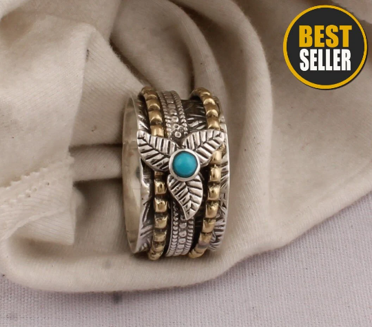 Natural Sleeping Beauty Turquoise Gemstone Ring,925 Silver Spinner Ring,Meditation Spinner Ring,AAA+Quality Gemstone,Thumb Ring,Women Gifts