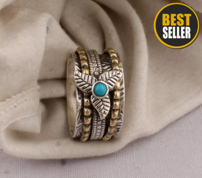 Natural Sleeping Beauty Turquoise Gemstone Ring,925 Silver Spinner Ring,Meditation Spinner Ring,AAA+Quality Gemstone,Thumb Ring,Women Gifts