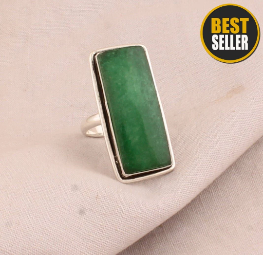 Green Quartz Ring Woman Gemstone Ring Antique Jewellery Gift For Girl Ring Sterling Silver Plated Ring Gift For Her Ring