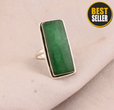 Green Jade Rings, Sterling Silver Rings For Women, Dainty Vintage, Bridal, Jade Semi Precious Stone Ring, Christmas Gift, Green Jade