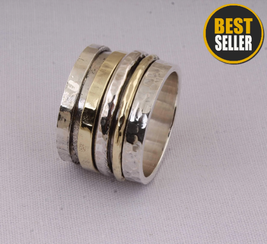 Spinner Ring, Silver Jewelry,Meditation Ring, Spinning Ring,Thumb Ring, Two Tone Ring, 925 Sterling Silver Ring,Handmade Jewelry Hot Ring