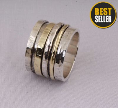 Spinner Ring, Silver Jewelry,Meditation Ring, Spinning Ring,Thumb Ring, Two Tone Ring, 925 Sterling Silver Ring,Handmade Jewelry Hot Ring