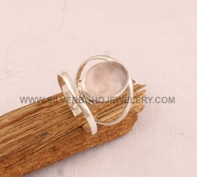 Natural Rose Quartz Ring - 925 Sterling Silver Ring - Designer Double Band Rings - Engagement Rose Quartz Oval Ring -Handmade Ring For Women