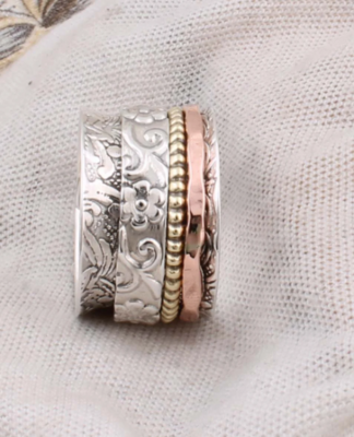 Textured Sterling silver ring,Meditation ring,Silver spinner ring,Silver spinner band, love ring,Fidget ring, Statement ring,Silver jewelry