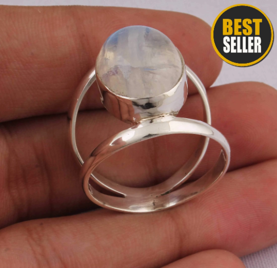 Real Rainbow Moonstone AAA+Quality Gemstone Ring 925-Antique Silver Ring,Milddle Finger Ring, Gift For Her Oval Ring,Sterling Silver Ring,