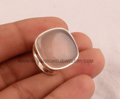 Natural Rose Quartz Ring - 925 Sterling Silver Ring - Rose Quartz Cushion Rings - Engagement Rose Quartz Ring - Handmade Jewelry For Women