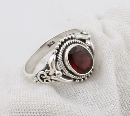 Real Red Garnet AAA+ Quality Gemstone Ring,Sterling Silver Ring,Antique Silver Ring Gift For Her Etsy Cyber Valentine's Day GiftBOHO SILVER