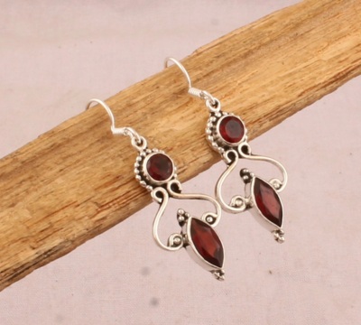 Handmade Faceted Two Red Gemstone Earrings - Bridal Earrings - Valentine's Day Gift Jewelry
