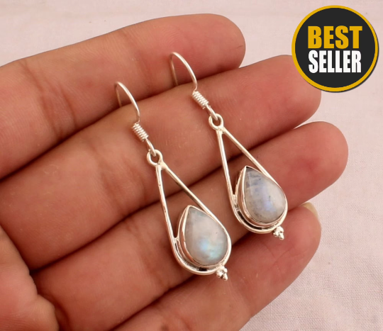 Natural Rainbow Moonstone Earrings - 925 Sterling Silver Earrings - Gemstone Earrings - Everyday Jewelry - Bridesmaid Gift - June Birthstone