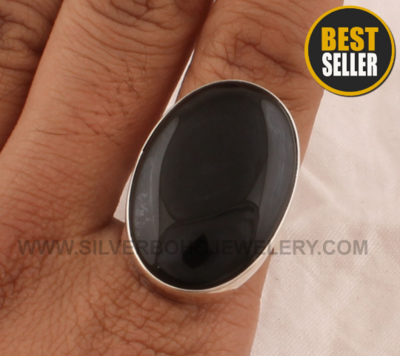 Black Onyx Silver Ring - 925 Sterling Solid Silver Ring - Oval Shape Ring - Big Stone Ring - Handmade Jewelry -Silver Ring For Women